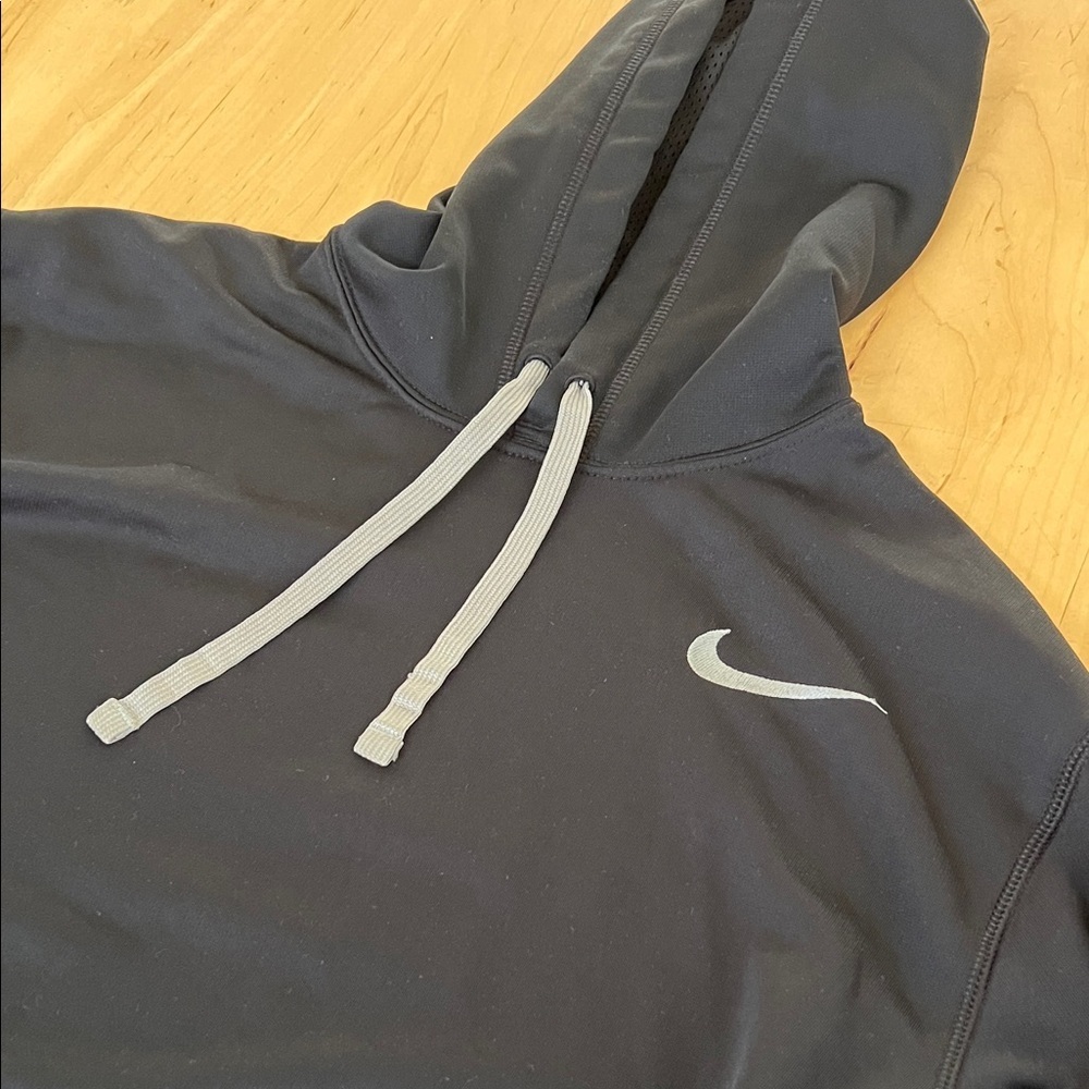 Nike Black Hoodie with Light Gray Swoosh and Drawstrings - Picture 1 of 7